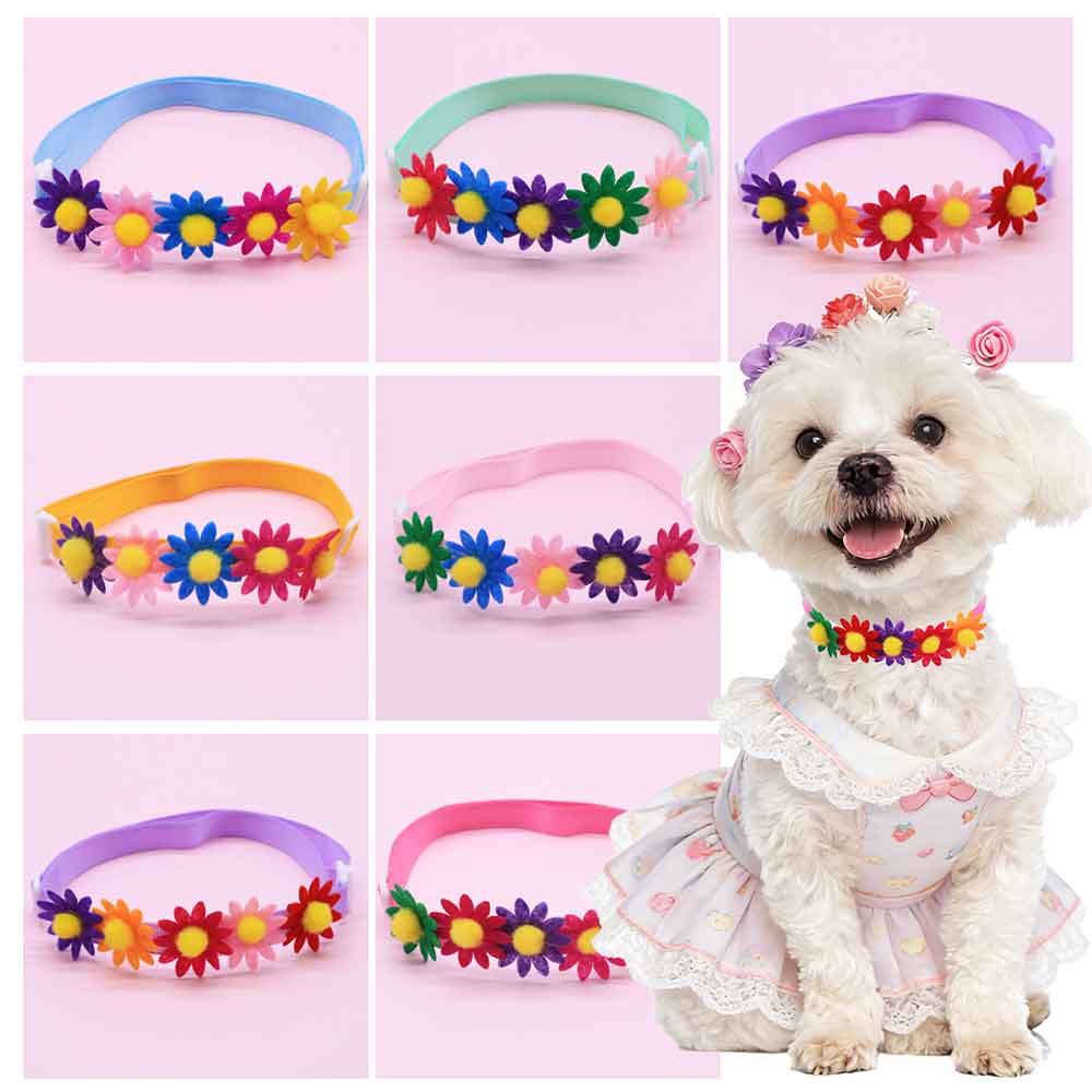 Pet Supplies Wholesale - โบว์ผูกคอสุนัขหลากสี 50 ชิ้น พร้อมดอกไม้ประดับ สำหรับสุนัขพันธุ์เล็ก แฟชั่นโบว์ผูกคอรูปดอกทานตะวัน