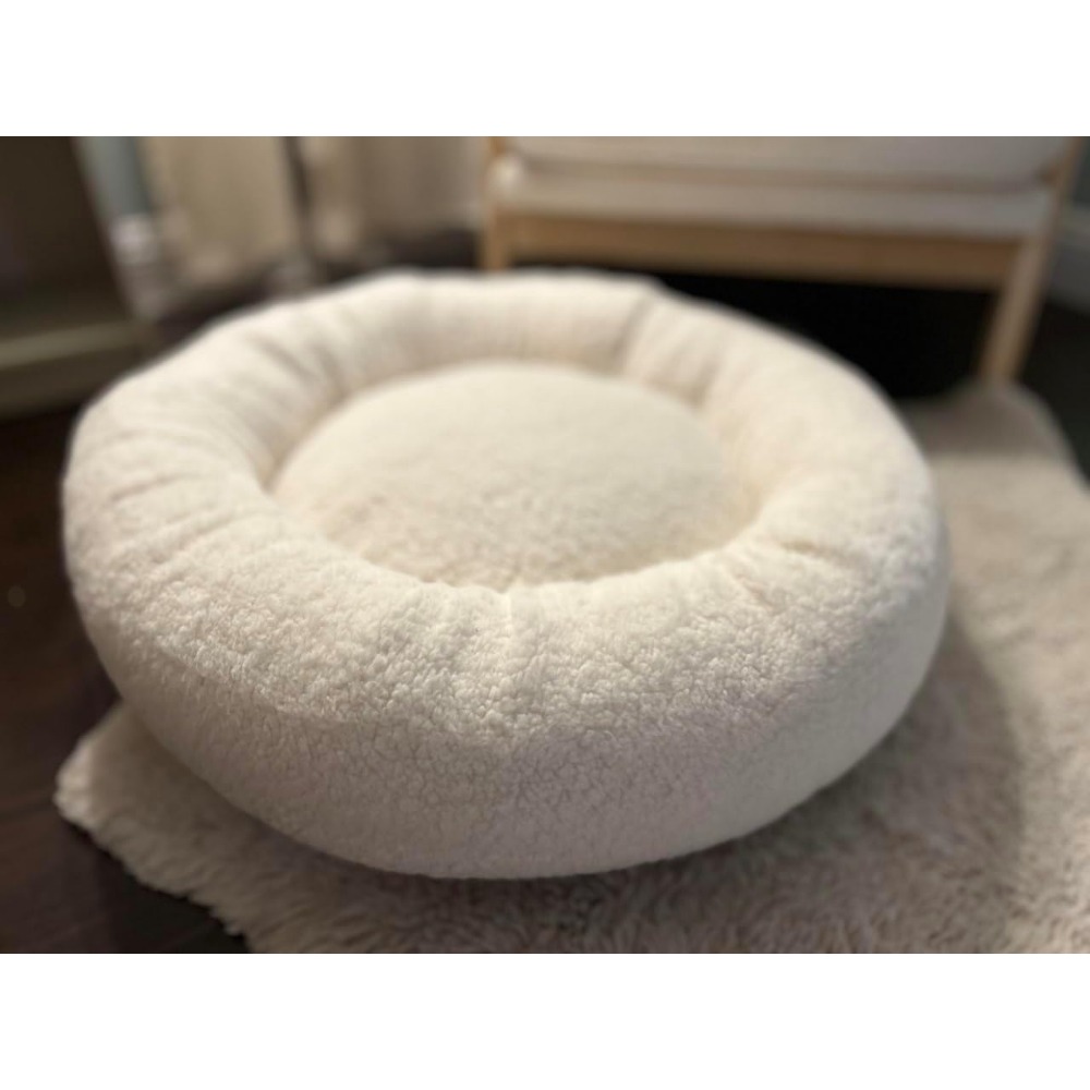 Calming Dog Bed - ที่นอนสัตว์เลี้ยงทรงโดนัทบุด้วยขนนกนุ่มพิเศษ – ที่นอนผ่อนคลายสำหรับสุนัขและแมวขนาดเล็กถึงกลาง พร้อมเบาะรองที่ซักได้ ขนาด 18