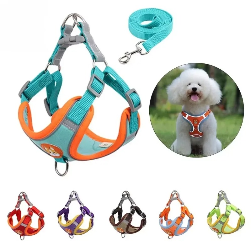 No Pull Dog Harness - ชุดสายจูงสุนัขแบบไม่รัดคอ ปรับได้ สายรัดอกสำหรับลูกสุนัขและแมว สะท้อนแสง สายจูงสำหรับสุนัขพันธุ์เล็ก เช่น