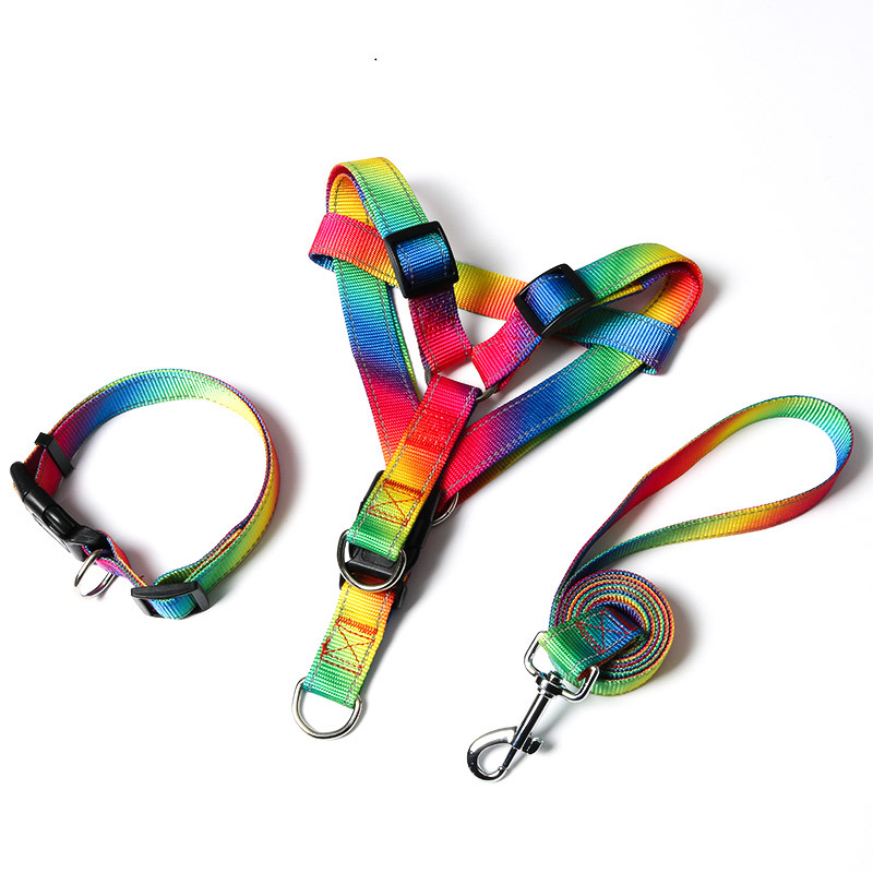 No Pull Dog Harness - ชุดสายจูงสุนัขสีรุ้ง Zhenjia ชุดปลอกคอและสายจูงสุนัขสะท้อนแสง ชุดสายรัดอกสุนัขแบบปรับได้ ไม่รัดคอ สุดหรู